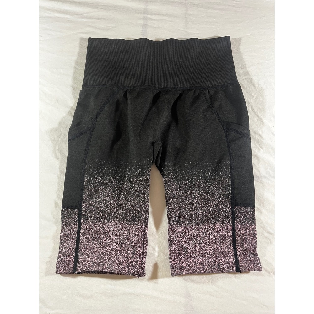 Soho Sport Womens Small Black Pink Ombre High Waisted Biker Shorts Side Pockets